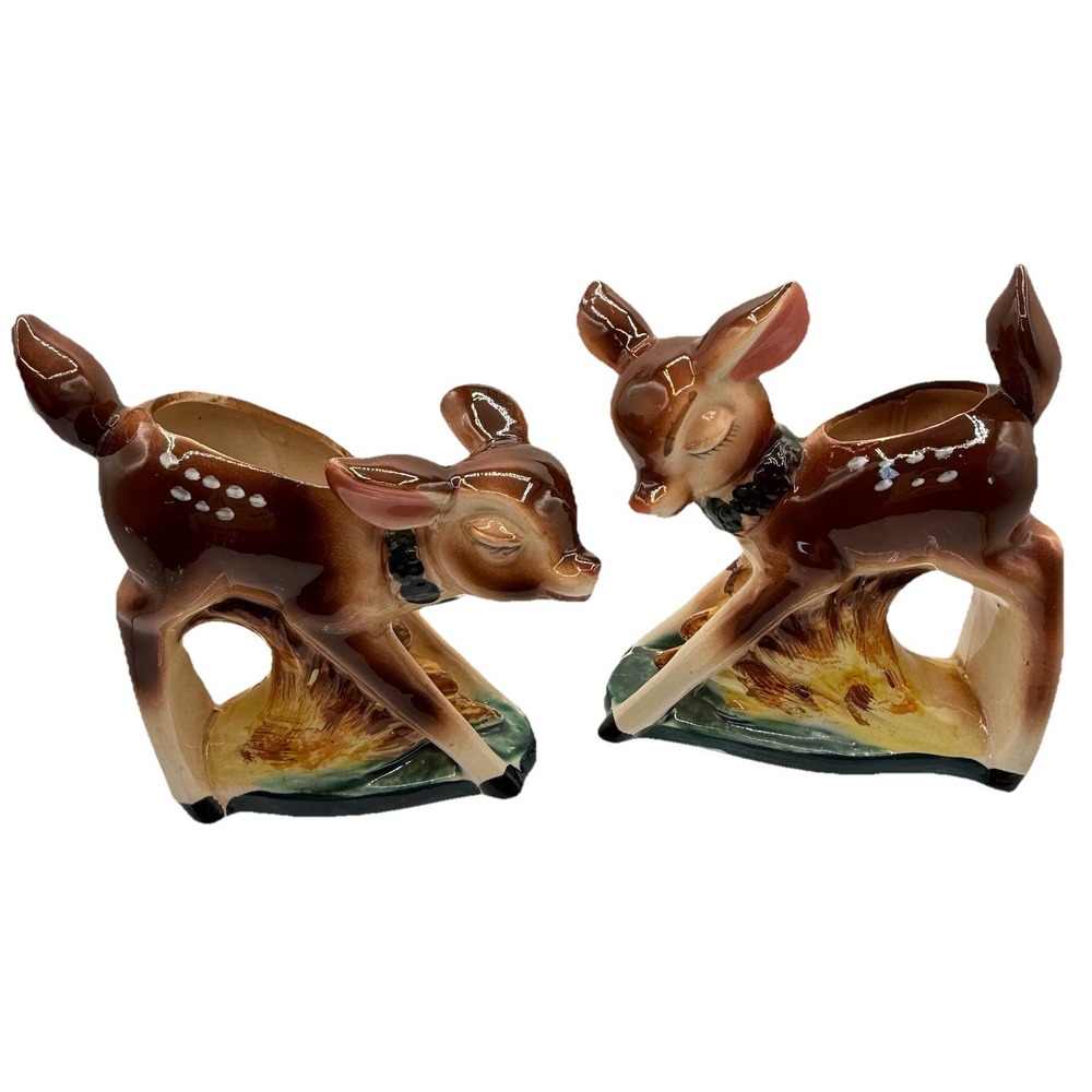 Vtg 1950s MCM Relco Pair Of Fawn Deer Planters Ceramic Japan #13522